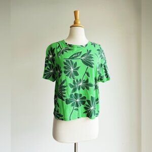 ZARA Vivid Green Tropical Boxy Tee Size Small
